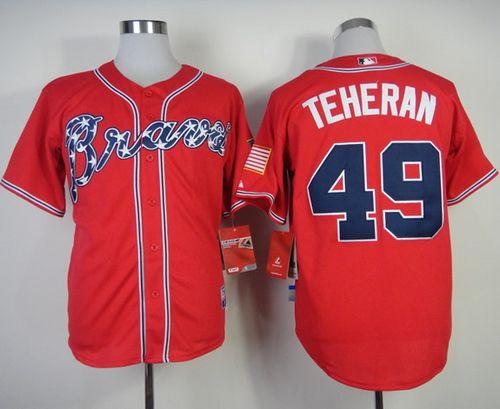 Braves #49 Julio Teheran Red Cool Base Stitched MLB Jersey - Click Image to Close